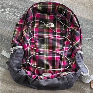 The North Face Pink and Gray Plaid Backpack